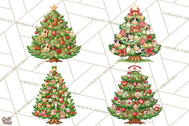 Multi Themed Christmas Trees Clipart PNG example image 1