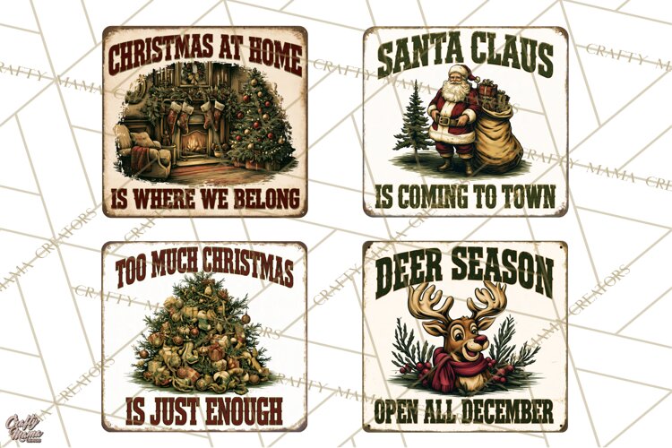 Vintage Christmas Metal Sign Clipart, Funny, Inspirational example image 1