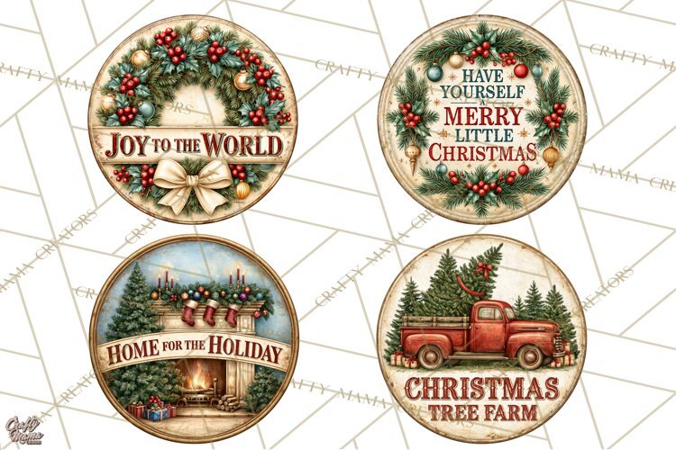 Mid Century Christmas Vintage Signs | Round Door Sign Design example image 1