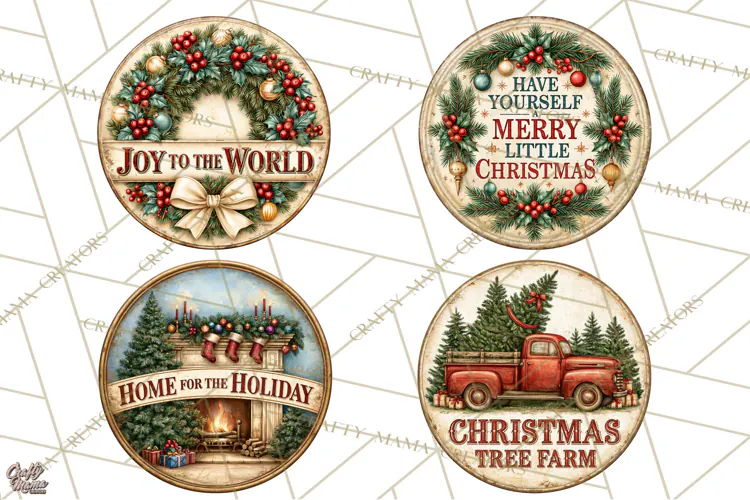 Mid Century Christmas Vintage Signs | Round Door Sign Design