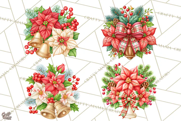 Christmas Poinsettia Clipart PNG | Holiday Floral Designs