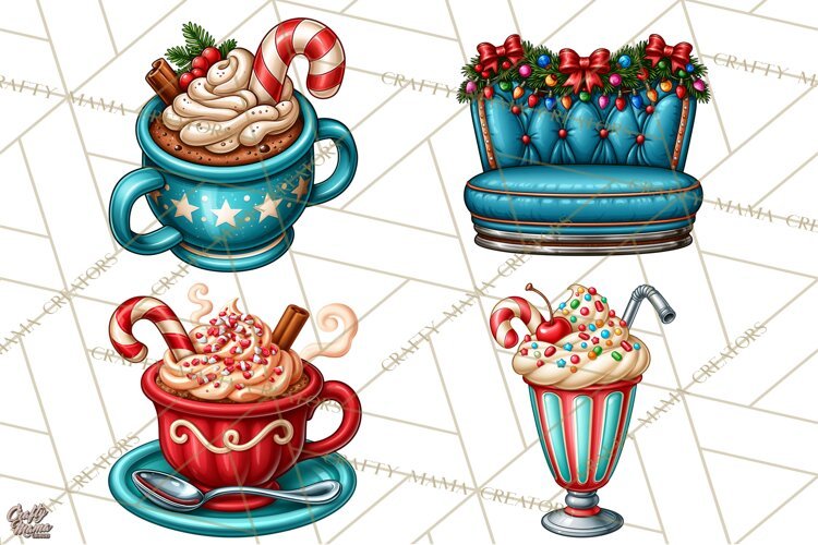 Christmas Retro Diner Clipart PNG 1950s Holiday Food & Decor example image 1