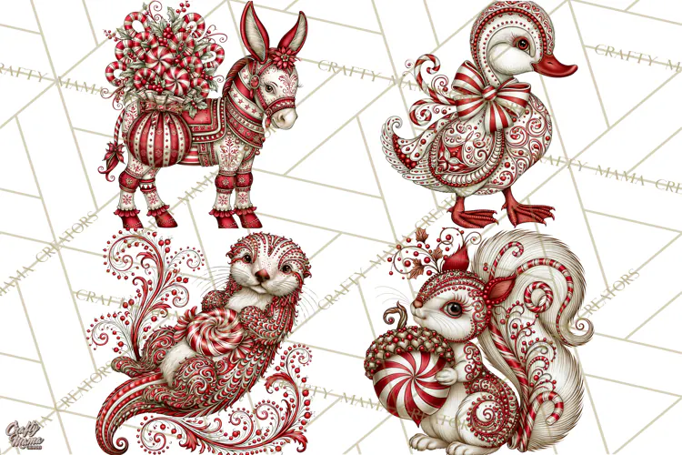 Whimsical Peppermint Animal PNG Christmas Clipart