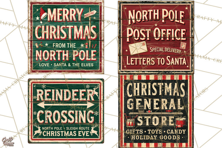 Vintage Christmas Signs Clipart PNG example image 1
