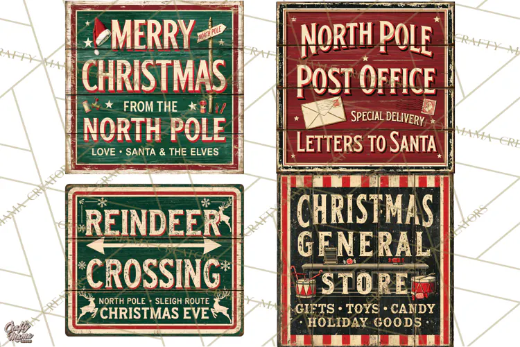 Vintage Christmas Signs Clipart PNG