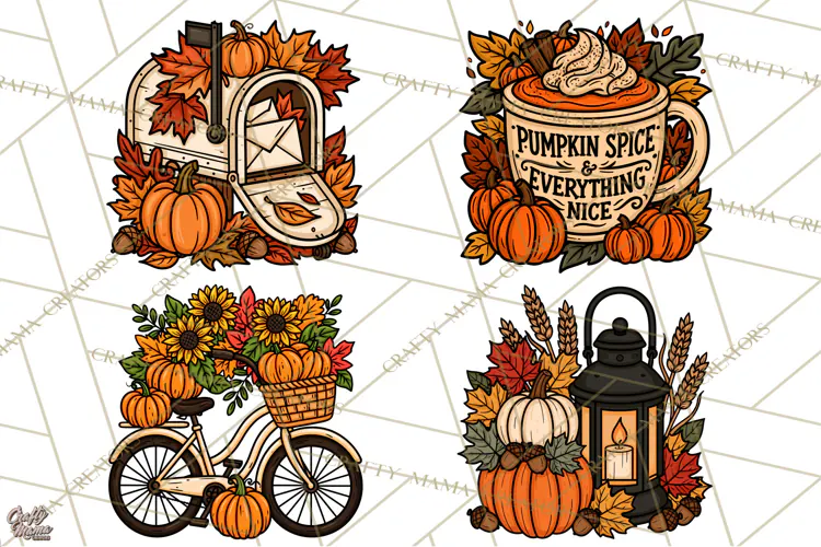 Cozy Fall Clipart PNG Autumn Harvest Illustrations