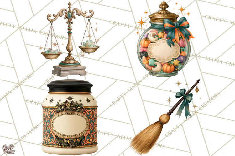 Vintage Witch Apothecary Clipart PNG, Halloween Magic