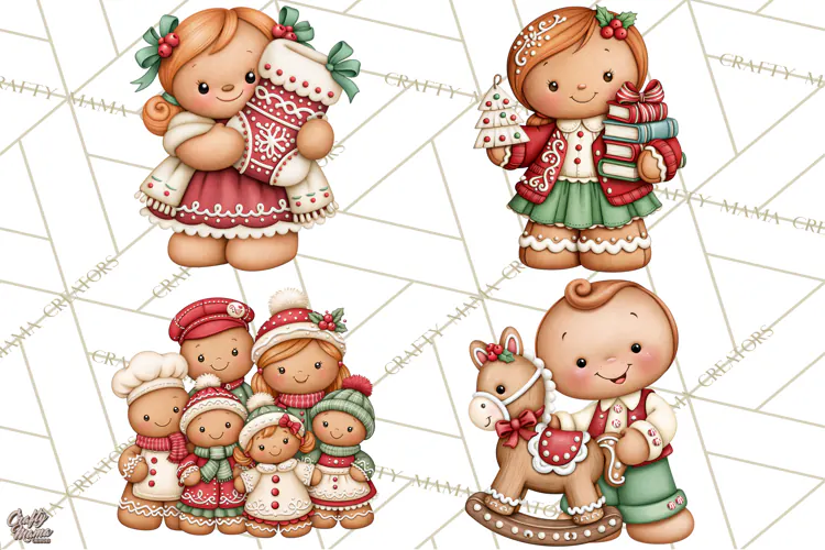 Downtown Gingerbread Town Characters Clipart PNG