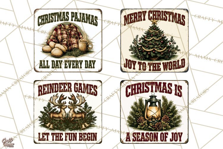 Vintage Christmas Metal Sign Clipart, Funny, Inspirational example image 1