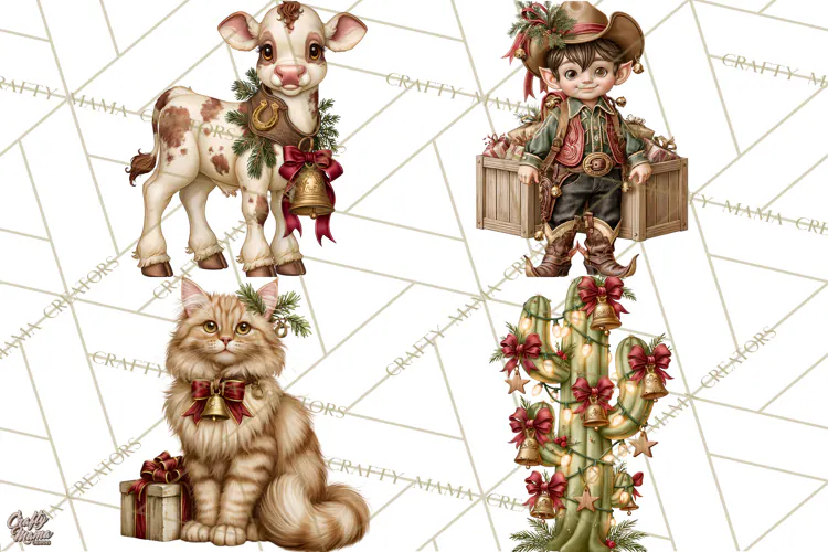 Western Christmas Clipart PNG, Cowboy Christmas, Rustic