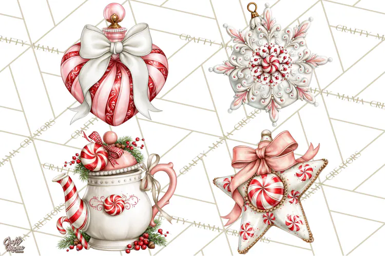 Peppermint Christmas Treasures Clipart PNG, Candy Cane