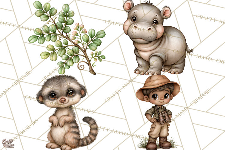 Safari Clipart African Animals Watercolor PNG example image 1