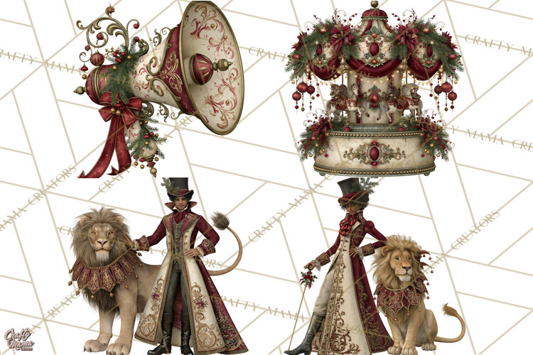 Christmas Circus Clipart, Vintage Christmas Circus PNG example image 1