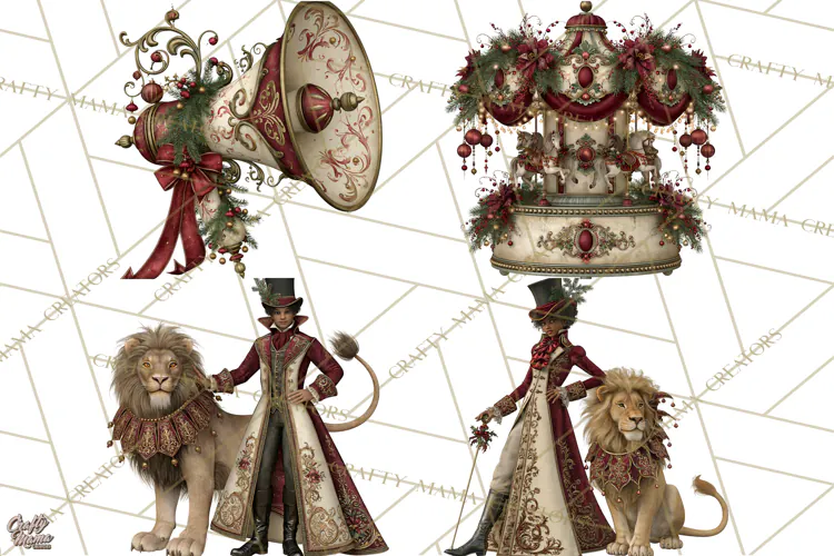 Christmas Circus Clipart, Vintage Christmas Circus PNG