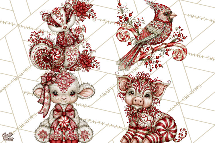 Whimsical Peppermint Animal PNG Christmas Clipart example image 1