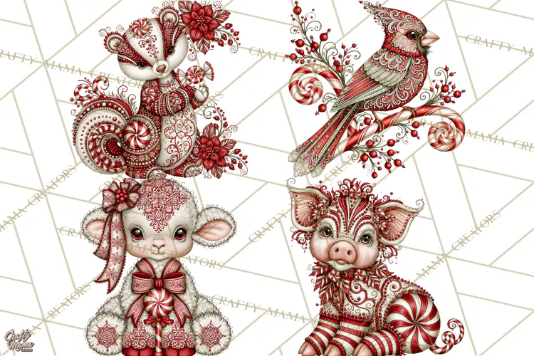 Whimsical Peppermint Animal PNG Christmas Clipart