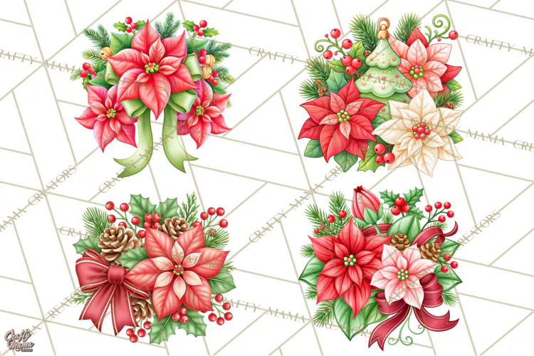 Christmas Poinsettia Clipart PNG | Holiday Floral Designs