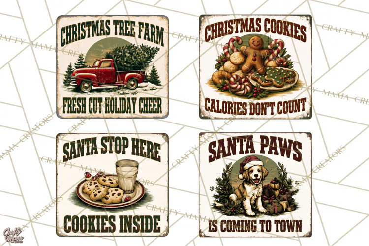 Vintage Christmas Metal Sign Clipart, Funny, Inspirational