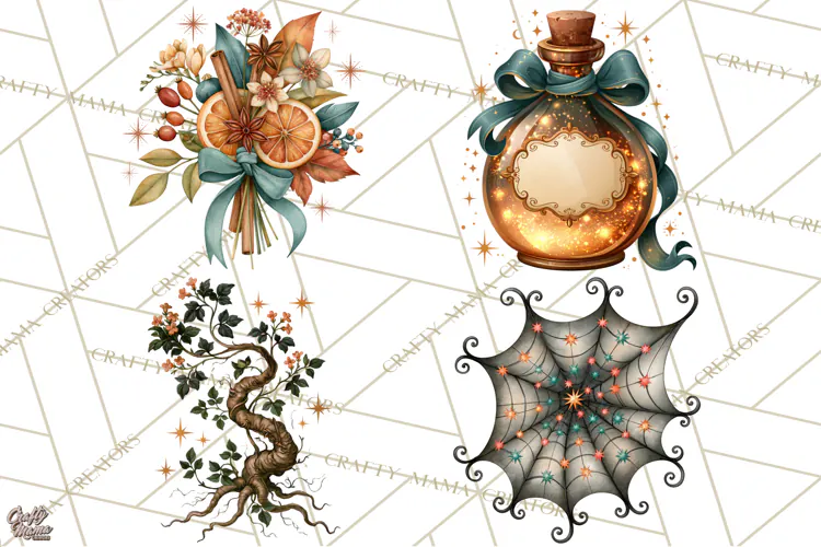 Vintage Witch Apothecary Clipart PNG, Halloween Magic