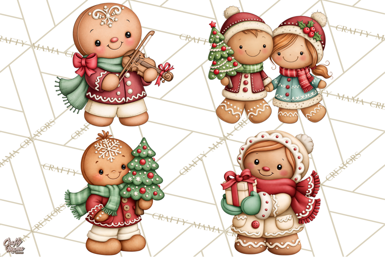 Downtown Gingerbread Town Characters Clipart PNG