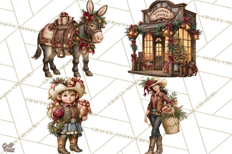 Western Christmas Clipart PNG, Cowboy Christmas, Rustic example image 1