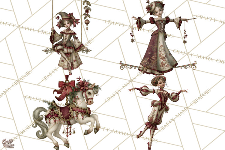 Christmas Circus Clipart, Vintage Christmas Circus PNG example image 1