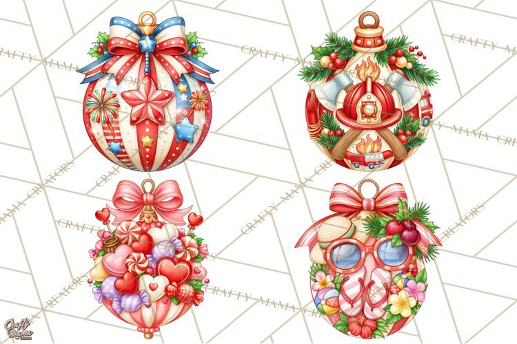 Multi Themed Christmas Ornament Clipart PNG example image 1