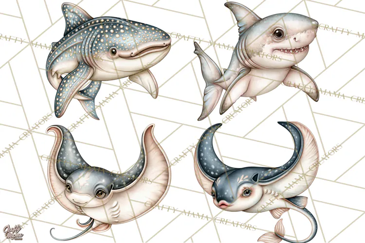 Ocean Animals Clipart Watercolor PNG, Sea Life Graphics