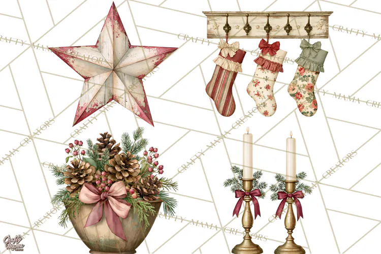 Vintage Farmhouse Christmas Decor PNG