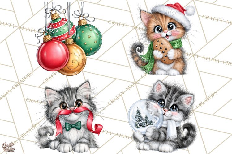Christmas Cat Clipart PNG, Funny Kitten Christmas example image 1
