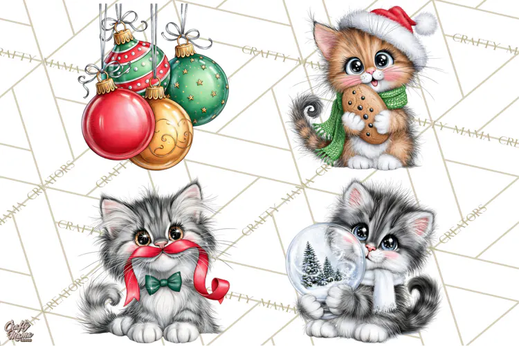Christmas Cat Clipart PNG, Funny Kitten Christmas