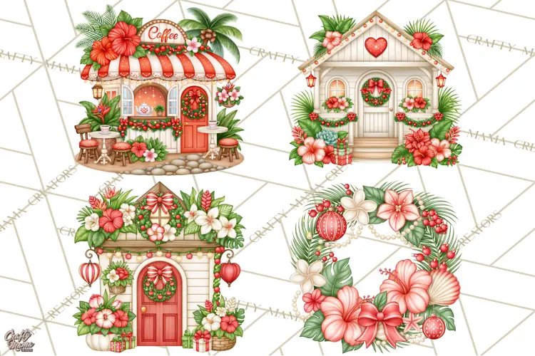 Tropical Christmas Village Clipart PNG, Christmas Village
