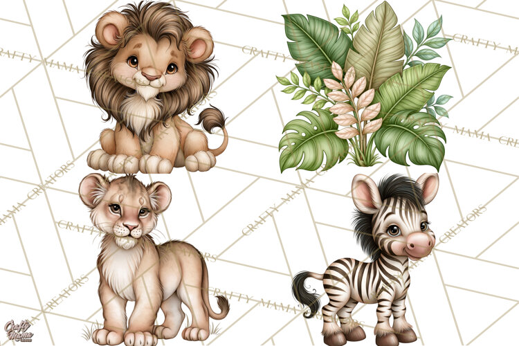 Safari Clipart African Animals Watercolor PNG example image 1