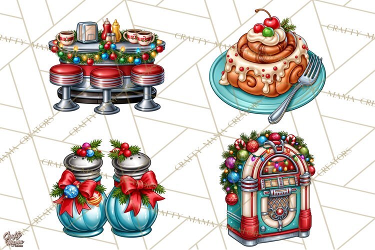 Christmas Retro Diner Clipart PNG 1950s Holiday Food & Decor example image 1