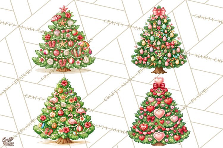 Multi Themed Christmas Trees Clipart PNG example image 1