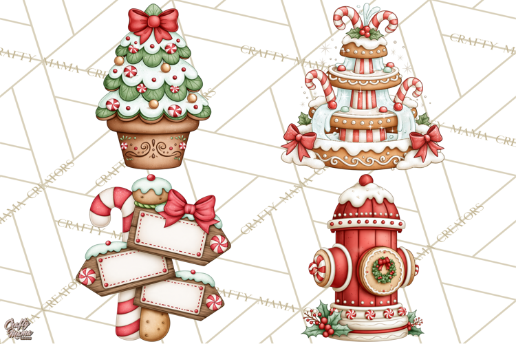 Downtown Gingerbread Town Accessories Clipart PNG