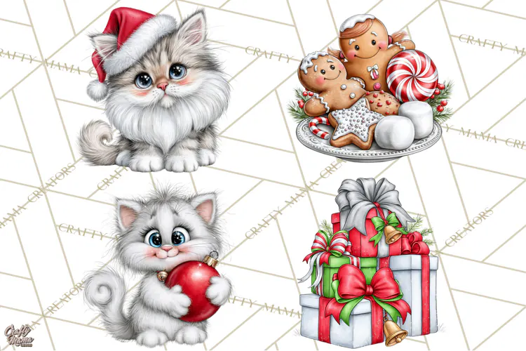 Christmas Cat Clipart PNG, Funny Kitten Christmas
