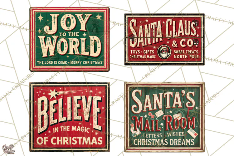 Vintage Christmas Signs Clipart PNG