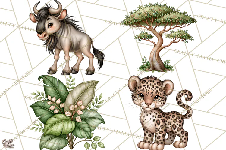 Safari Clipart African Animals Watercolor PNG