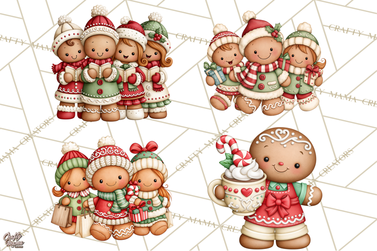 Downtown Gingerbread Town Characters Clipart PNG