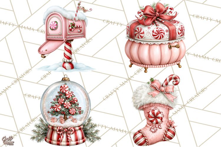 Peppermint Christmas Treasures Clipart PNG, Candy Cane example image 1