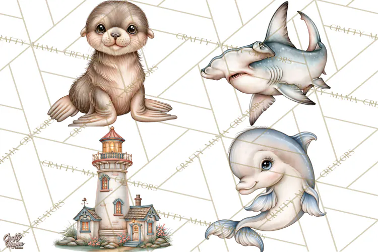 Ocean Animals Clipart Watercolor PNG, Sea Life Graphics