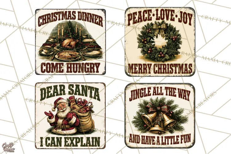 Vintage Christmas Metal Sign Clipart, Funny, Inspirational