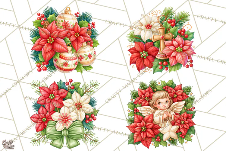Christmas Poinsettia Clipart PNG | Holiday Floral Designs