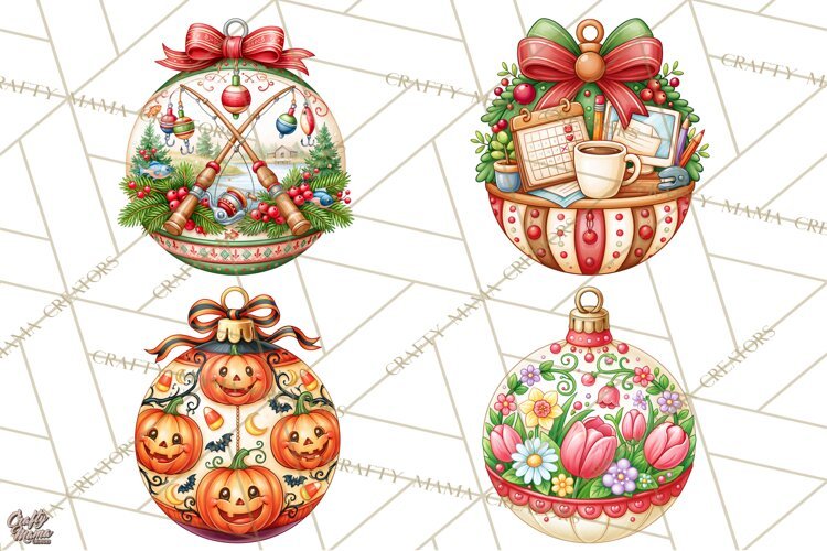 Multi Themed Christmas Ornament Clipart PNG example image 1