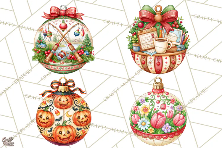 Multi Themed Christmas Ornament Clipart PNG