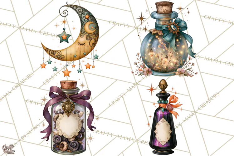 Vintage Witch Apothecary Clipart PNG, Halloween Magic