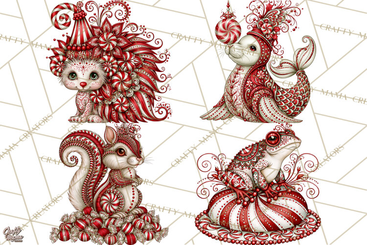 Whimsical Peppermint Animal PNG Christmas Clipart example image 1