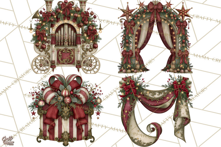 Christmas Circus Clipart, Vintage Christmas Circus PNG example image 1