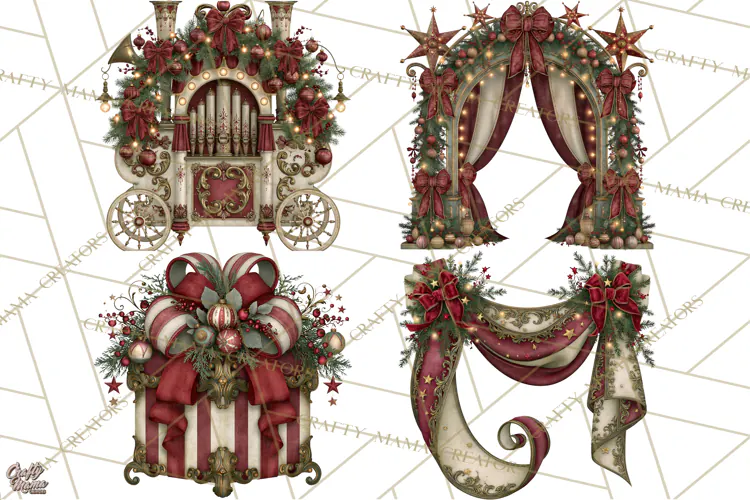 Christmas Circus Clipart, Vintage Christmas Circus PNG